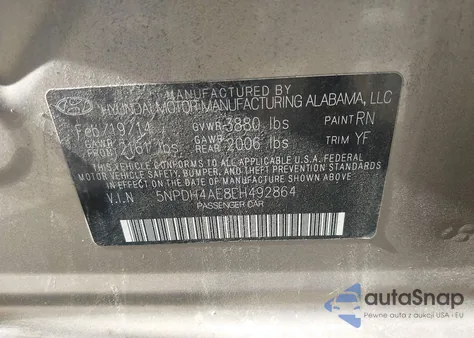 2014 Hyundai Elantra Se from USA, damaged, VIN 5NPDH4AE8EH492864